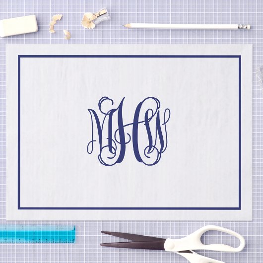 Navy 3 Initial Vine Script Monogram DIY BG Seidenpapier