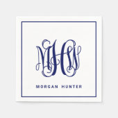 Navy 3 Initial Vine Script Monogram DIY BG Serviette (Vorderseite)