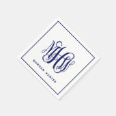Navy 3 Initial Vine Script Monogram DIY BG Serviette (Ecke)