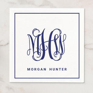 Navy 3 Initial Vine Script Monogram DIY BG Serviette