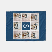 Navy 8 Photo Collage Custom Monogram Fleecedecke (Vorderseite (Horizontal))