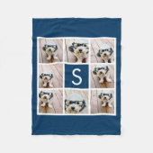 Navy 8 Photo Collage Custom Monogram Fleecedecke (Vorderseite)