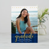 Navy Abschluss Foto moderne Drehbuch Echtgold Folieneinladung (Stehend vorne)