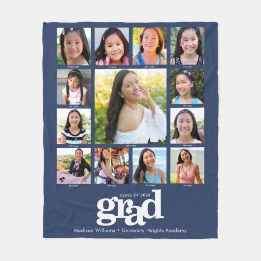 Navy Abschluss K-12 Foto Collage Bold modern Fleecedecke (Vorderseite)