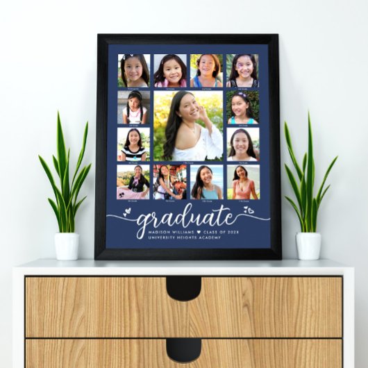 Navy Abschluss K-12 Moderne Script Foto Collage Poster