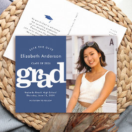 Navy Abschluss rettete Datum Foto fett Typografie Einladungspostkarte