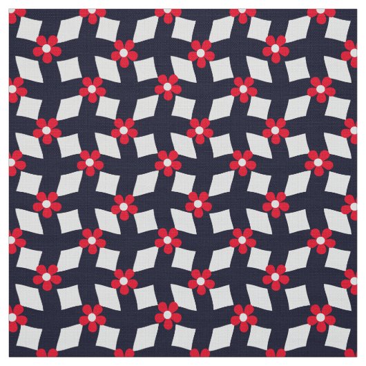 Navy Abstract Floral Grid - Poplin Fabric Stoff (Muster)