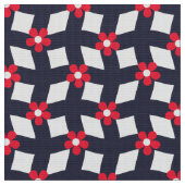 Navy Abstract Floral Grid - Poplin Fabric Stoff (Nahaufnahme)