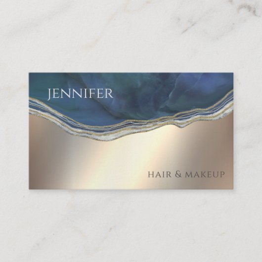 Navy-Agate Geode Chic Gold metallisch Visitenkarte (Vorderseite)