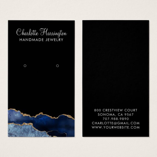 Navy Agate Gold Glitzer Earring Display Card (Vorne & Hinten)