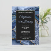Navy Agate Gold Glitzer Glam 40. Geburtstag Einladung (Stehend Vorderseite)
