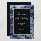 Navy Agate Gold Glitzer Glam 40. Geburtstag Einladung (Vorne/Hinten)