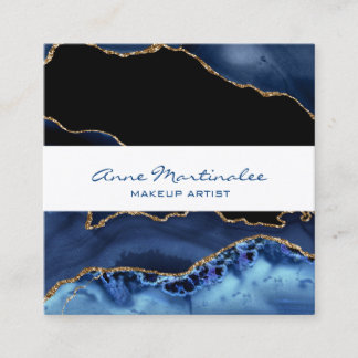 Navy Agate Gold Glitzer Square Business Card Quadratische Visitenkarte