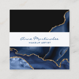 Navy Agate Gold Square Business Card Quadratische Visitenkarte