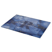 Navy Agate Monogram und Name Marble Luxe Schneidebrett (Ecke)
