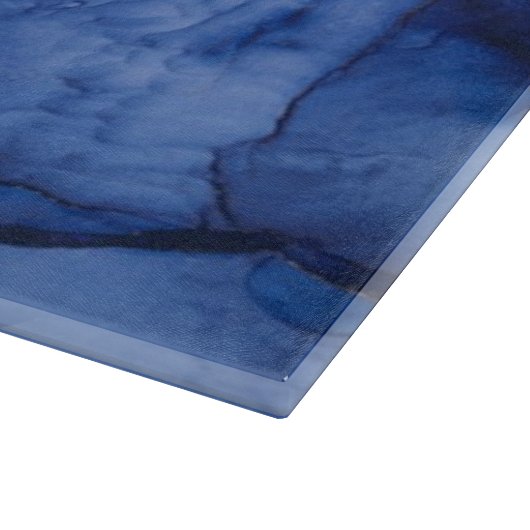 Navy Agate Monogram und Name Marble Luxe Schneidebrett (Ecke)