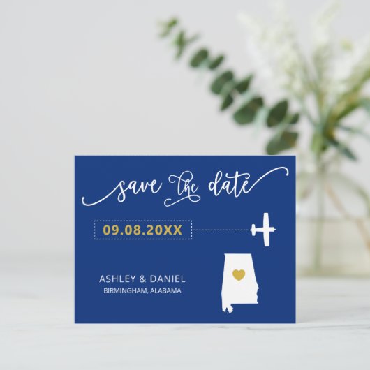 Navy Alabama Hochzeit Speichern Sie die Datumskart Postkarte (Stehend Vorderseite)