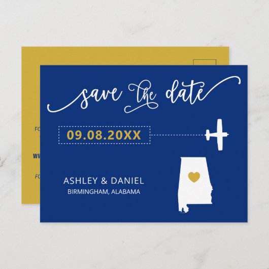 Navy Alabama Hochzeit Speichern Sie die Datumskart Postkarte (Vorne/Hinten)