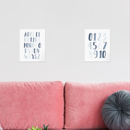 Navy Alphabet and Numbers Unterrichtsraum Bilderwand Sets (Wohnzimmer)