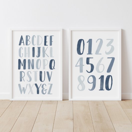Navy Alphabet and Numbers Unterrichtsraum Bilderwand Sets
