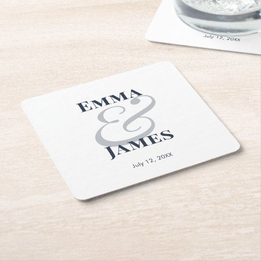 Navy Ampersand Hochzeit | Rechteckiger Pappuntersetzer (angewinkelt)