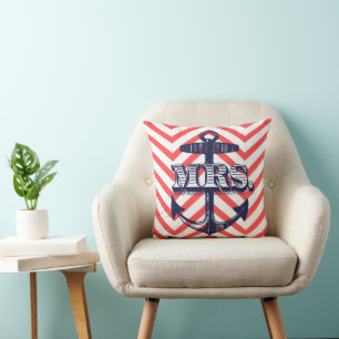 Navy Anchor Frau Bride Zig Zag Pattern Bride Pillo Kissen