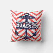 Navy Anchor Frau Bride Zig Zag Pattern Bride Pillo Kissen (Rückseite)