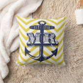 Navy Anchor Groom Zig Zag Pattern Bride Pillow Kissen (Decke)