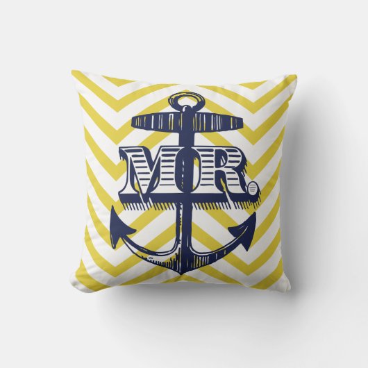 Navy Anchor Groom Zig Zag Pattern Bride Pillow Kissen (Vorderseite)
