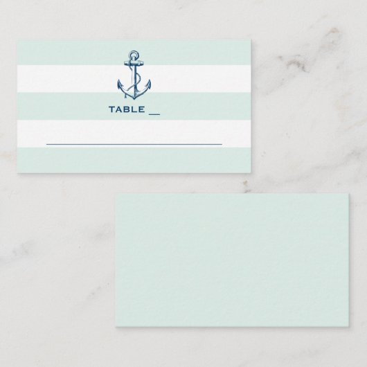 Navy Anchor & Mint Stripes Nautical Wedding Simple Platzkarte (Vorne/Hinten)