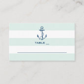 Navy Anchor & Mint Stripes Nautical Wedding Simple Platzkarte (Vorderseite)
