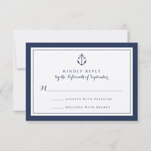 Navy Anchor Monogram Wedding RSVP Card (Vorderseite)
