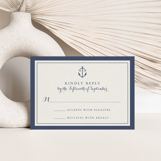 Navy Anchor Monogram Wedding RSVP Card Karte