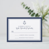 Navy Anchor Monogram Wedding RSVP Card Karte (Stehend Vorderseite)