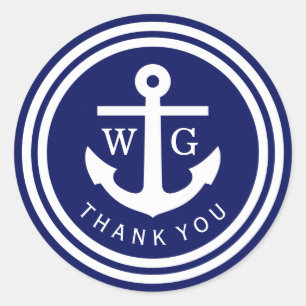 Navy Anchor Monogram Wedding Siegels Fvor Tag TY Runder Aufkleber