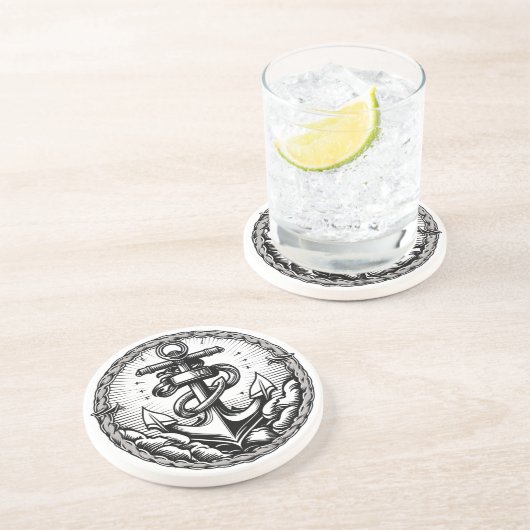 Navy Anchor Nautical Sandstone Untersetzer (Seite)