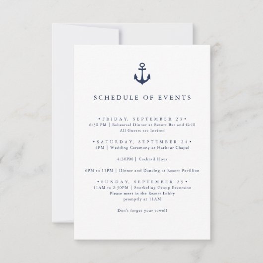 Navy Anchor Nautical Yacht SCHEDULE OF EVENTS Einladung (Vorderseite)