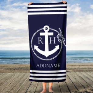 Navy Anchor Personalisiert Monogram Badetuch Badehandtuch
