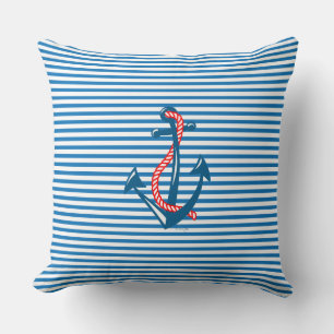 Navy Anchor, Roter Seil und blaue Streifen Kissen