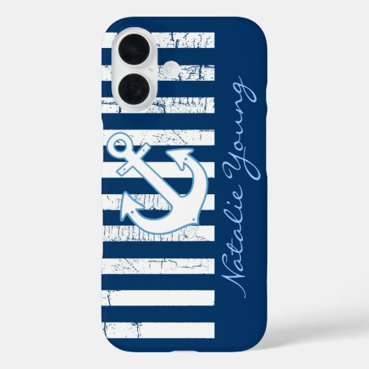 Navy Anchor & Stripes personalisiert Case-Mate iPhone Hülle (Rückseite)