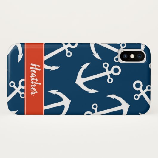 Navy Anchors Pattern Nautic Monogram Case-Mate iPhone Hülle (Rückseite (Horizontal))