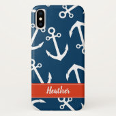 Navy Anchors Pattern Nautic Monogram Case-Mate iPhone Hülle (Rückseite)