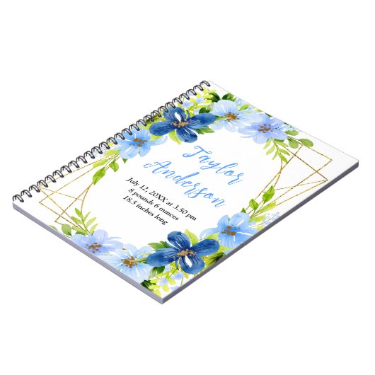 Navy and Baby Blue Floral Baby Birth Stats Notizblock (Linke Seite)