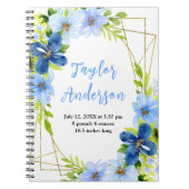 Navy and Baby Blue Floral Baby Birth Stats Notizblock (Vorderseite)