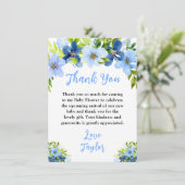 Navy and Baby Blue Floral Baby Shower Dankeskarte (Stehend Vorderseite)