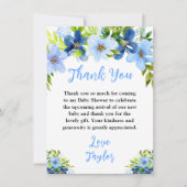 Navy and Baby Blue Floral Baby Shower Dankeskarte (Vorderseite)