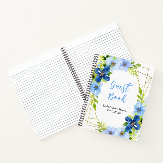 Navy and Baby Blue Floral Baby Shower Guest Book Notizblock (Innenseite)