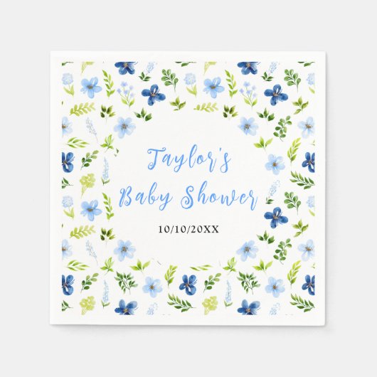 Navy and Baby Blue Floral Baby Shower Serviette (Vorderseite)