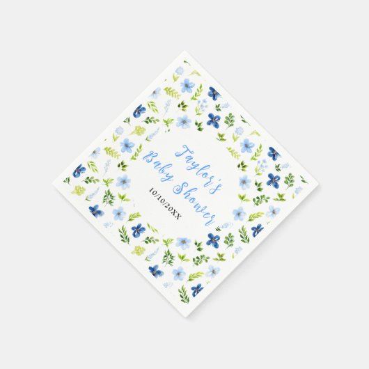 Navy and Baby Blue Floral Baby Shower Serviette (Ecke)