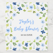 Navy and Baby Blue Floral Baby Shower Weinetikett (Einzelnes Label)